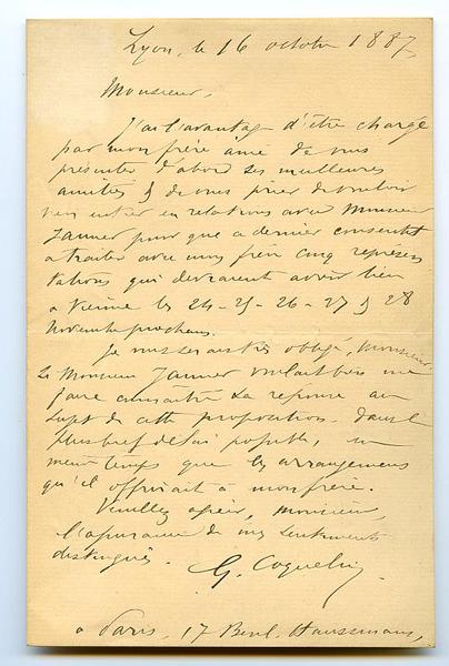 Eigenh. Brief mit U. ("G. Coquelin").