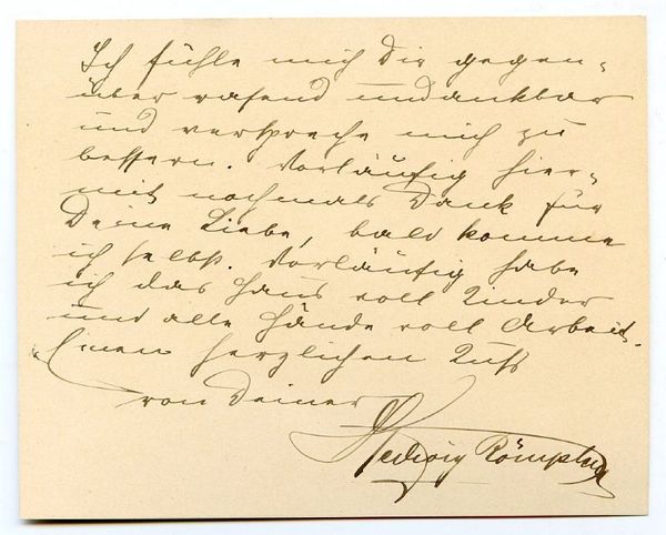 Eigenh. Briefkarte mit U. ("Hedwig Römpler").