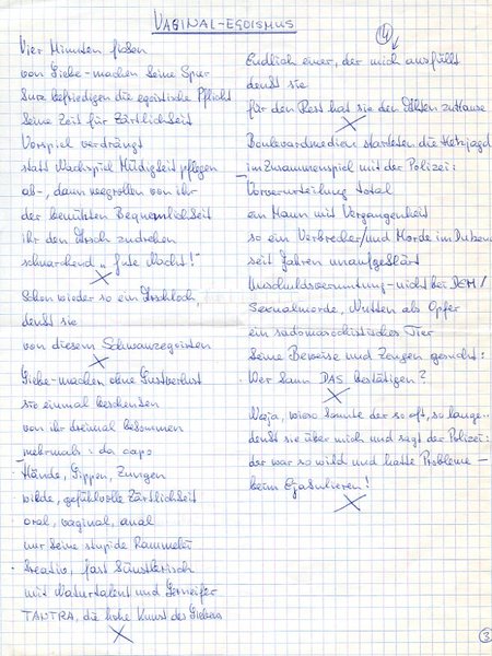 Vaginal-Egoismus. Autograph manuscript.