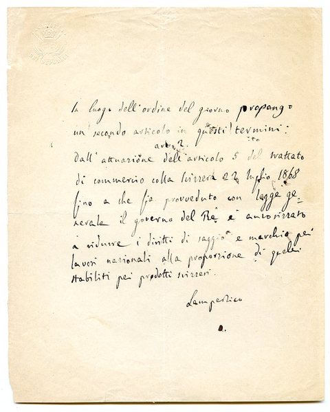Autograph document signed ("Lampertico").