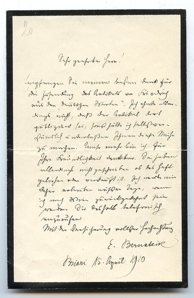 Eigenh. Brief mit U. ("E. Bernatzik").