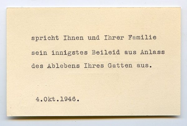 Visitenkarte mit einigen ms. Zeilen verso.