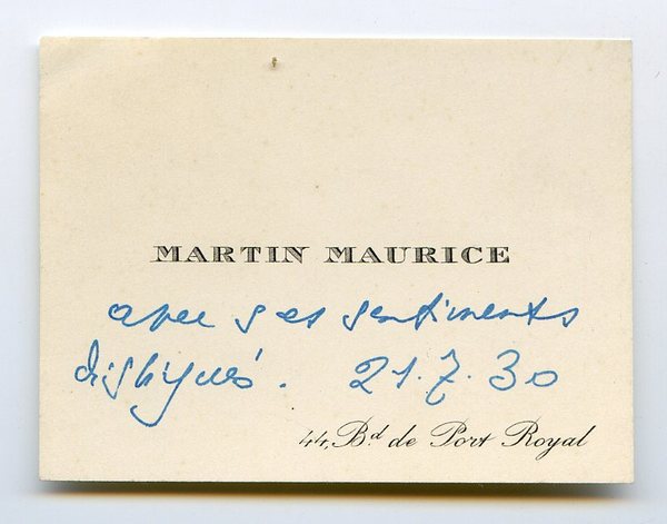Autograph visiting card.