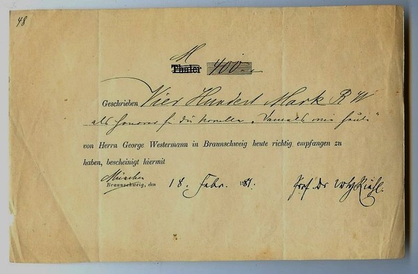 Quittung mit eigenh. U. ("Prof. Dr. WHRiehl").
