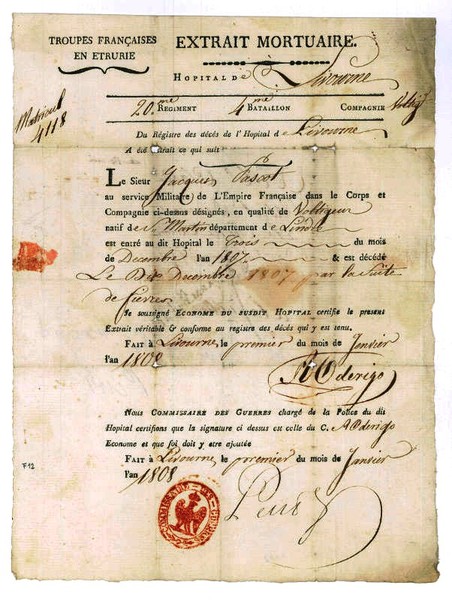 Sterbebrief für einen französischen Soldaten.