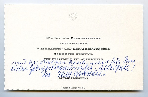 Gedr. Briefkarte mit eigenh. Grußzeile und U.