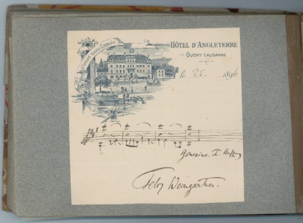 Album containing 41 musical quotations, postcards, and clippings by Eugene …