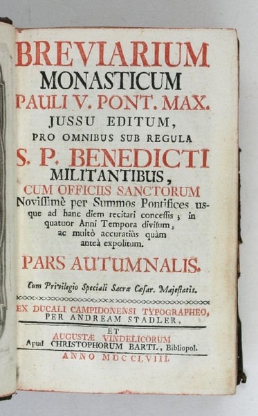 Breviarium monasticum Pauli V. Pont. Max. jussu editum, pro omnibus …