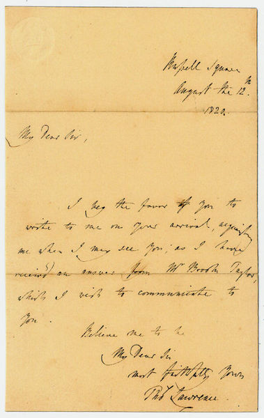 Eigenh. Brief mit U. ("Tho[ma]s Lawrence").