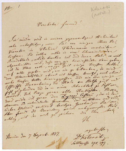 Eigenh. Brief mit U. ("Dr Kolenati").