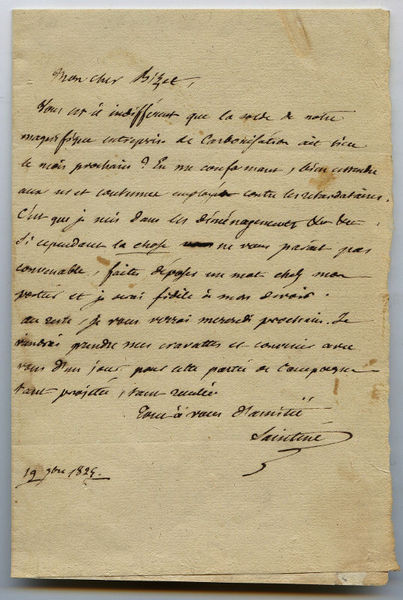 Autograph letter signed ("Saintine").