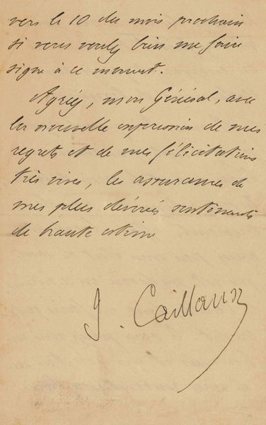 Letter signed ("J. Caillaux").