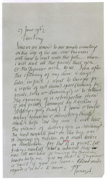 Autograph letter signed ("Leonard").