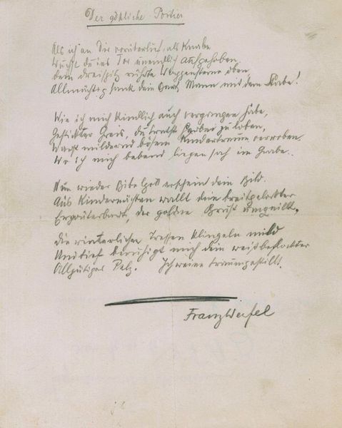 Der göttliche Portier. Autograph poem signed.