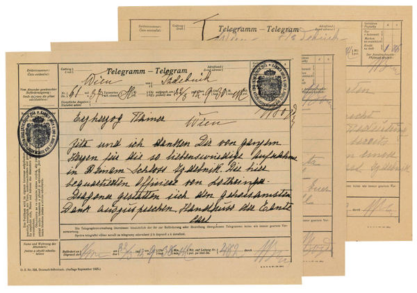 5 autograph telegrams, all signed in her or her husband's …