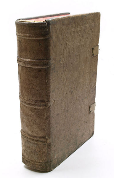 Splendidly preserved 15th century folio binding with gothic blindstamping, transformed …