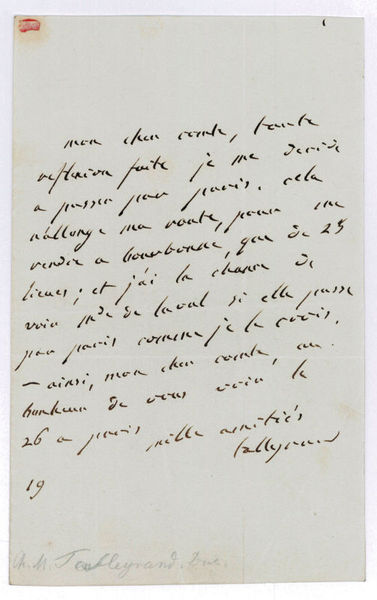 Autograph letter signed ("Talleyrand").