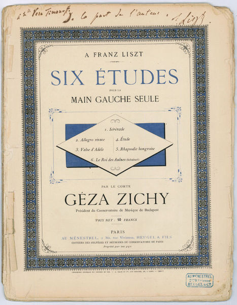 Dedication copy of "Six Etudes pour la main gauche seule".