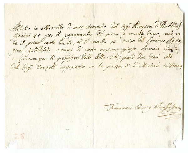 Autogr. receipt in Italian signed.