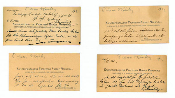 4 gedr. Visitkarten mit je mehreren eigenh. Zeilen und U.