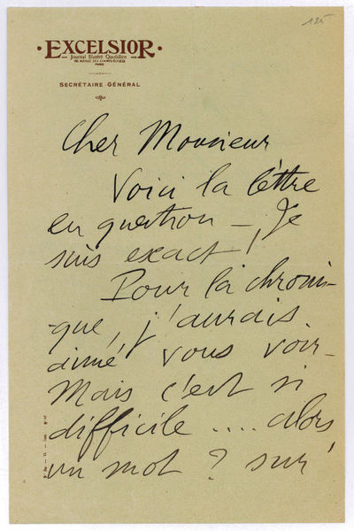 Autograph letter signed ("Farrère").