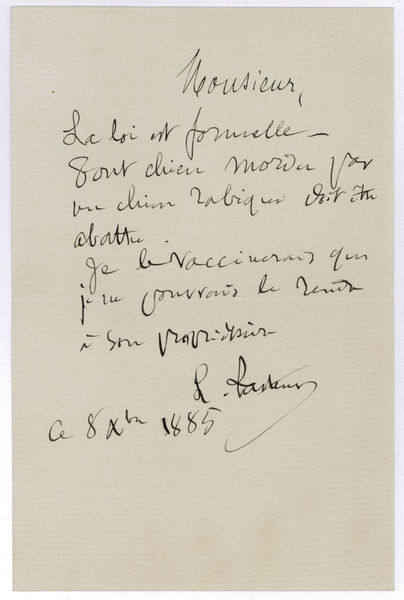 Autograph letter signed ("L. Pasteur").