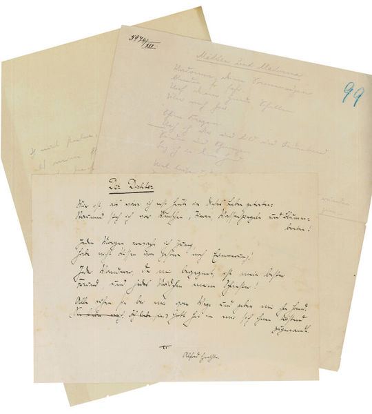 Collection of 3 autograph poems, 2 autograph letters, 1 autogr. …