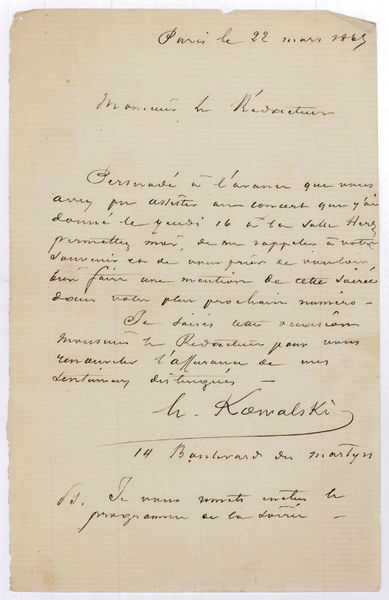 Autograph letter signed.