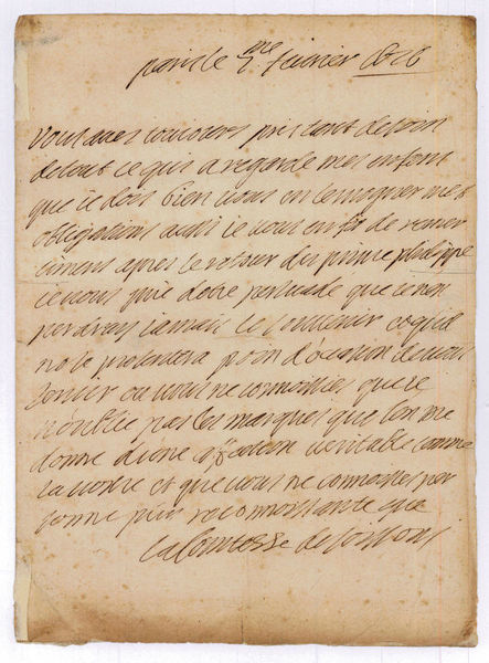 Autograph letter signed ("La Comtesse de Soissons").