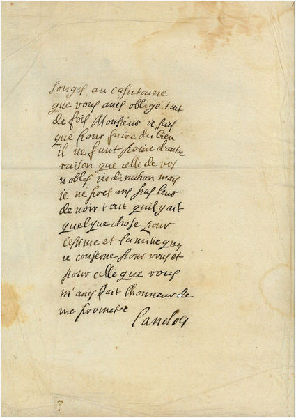 Autograph letter signed "Lanclos".