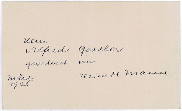 Eigenh. Briefkarte mit U. und Erstausgabe von "Abrechnungen. Sieben Novellen".