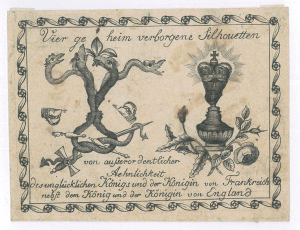 Vier geheim verborgene Silhouetten von ausserordentlicher Aehnlichkeit des unglücklichen Königs …