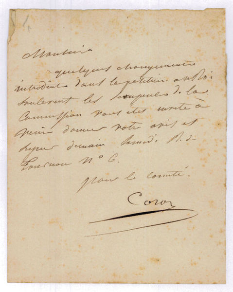 Autograph letter signed ("Corot").