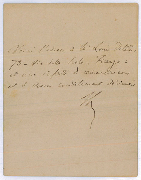 Autograph letter signed ("FL"). [Rome, c. 1863-1865].