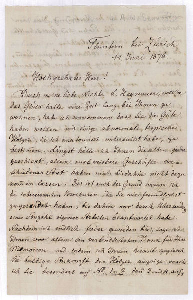 Autograph letter signed ("Prof. C. Cramer"), with a small drawing.