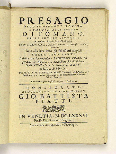 Presagio dell'imminente rovina e caduta dell'imperio Ottomano.