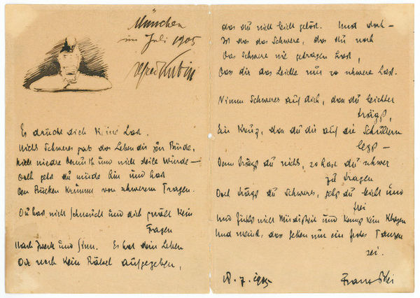 Eigenh. Gedicht mit U. und einer kleinen signierte Zeichnung von …