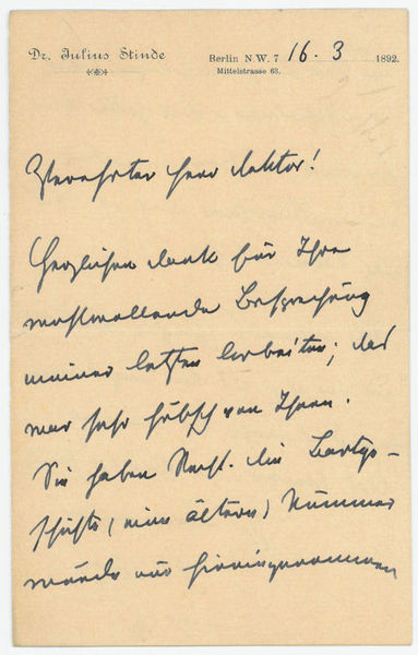 Eigenh. Brief mit U. ("Stinde").
