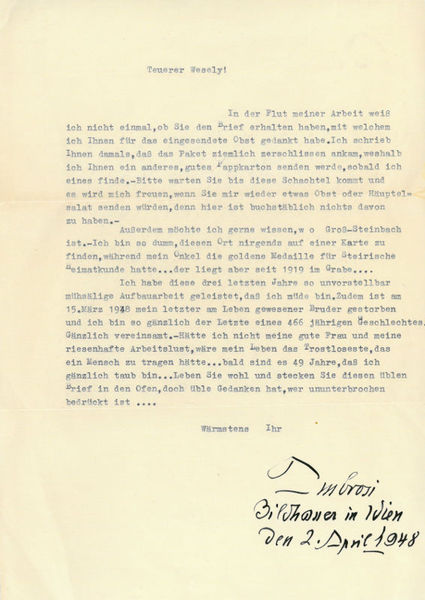 Ms. Brief mit eigenh. U ("Ambrosi, Bildhauer in Wien).