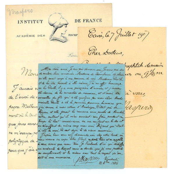 3 autograph letters signed ("GMaspero").