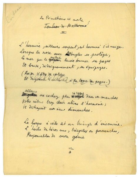 La Pénultième est morte. Poème autographe.