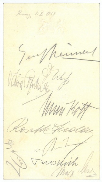 Menükarte, signiert.