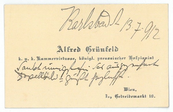 Eigenh. Notiz auf Visitkarte.