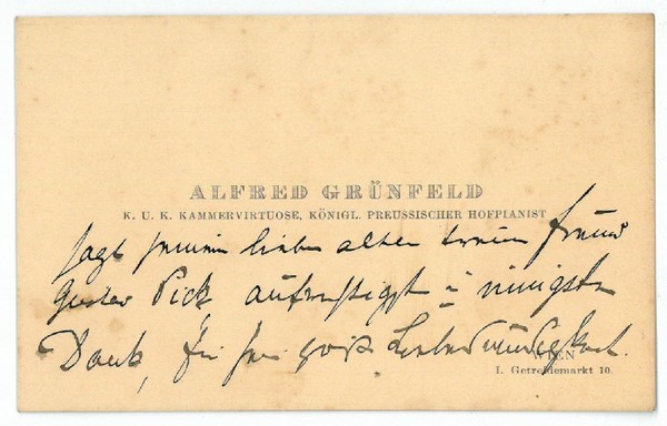 Eigenh. Notiz auf Visitkarte.