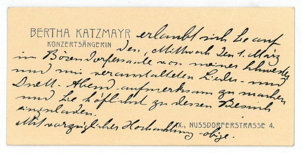 Visitkarte mit eigenh. Notiz.