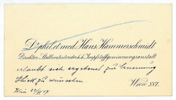 Eigenh. Notiz auf Visitkarte.