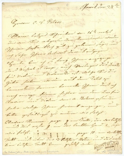 Eigenh. Brief mit U. mit 5 Notenbeispielen im Text.