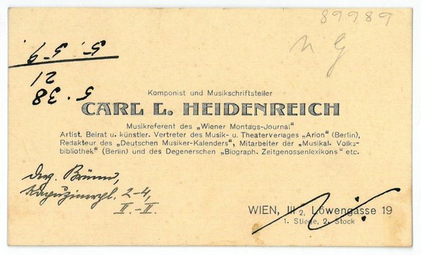 Eigenh. Visitenkarte mit U.