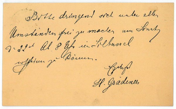 Eigenh. Postkarte mit U. ("H. Grädener").