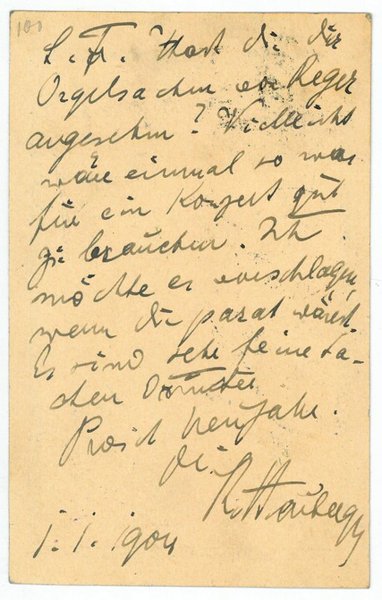 Eigenh. Postkarte mit U. ("R. Heuberger").